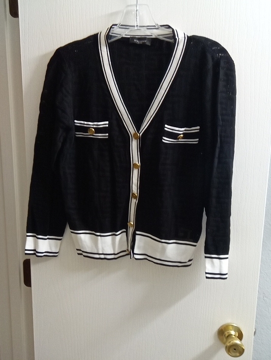 Givenchy Sweaters - Givenchy Black Knit Cardigan with White Trim
